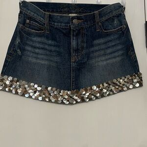 Vintage Abercrombie (Ezra Fitch) Blue Denim Mini Skirt Size 26 Sequin Trim